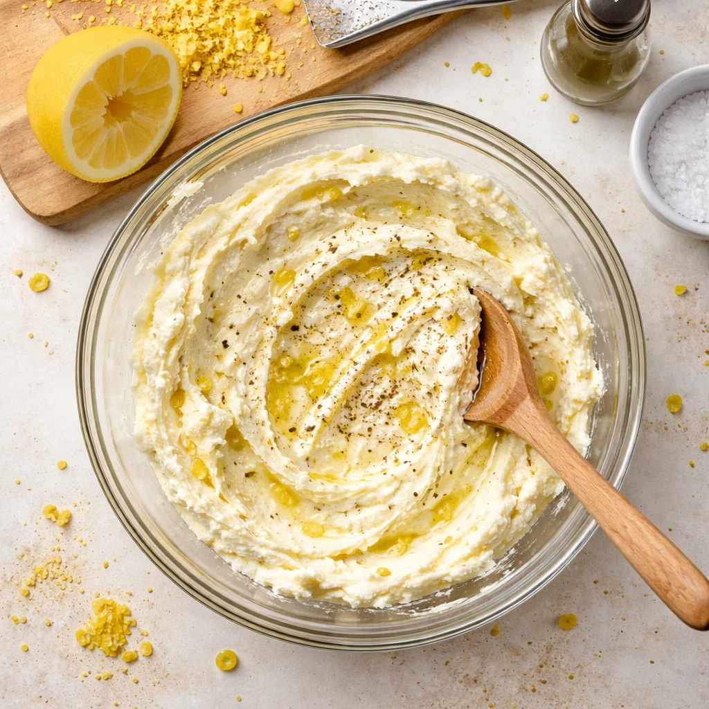 lemon ricotta pasta and spinach close up view of creamy pasta with fresh spinach leaves