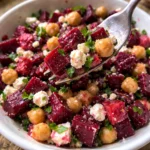 chickpea beet and feta salad fresh healthy vegetarian recipe colorful ingredients bowl