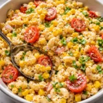 mexican street corn pasta salad colorful summer dish with corn pasta and fresh herbs