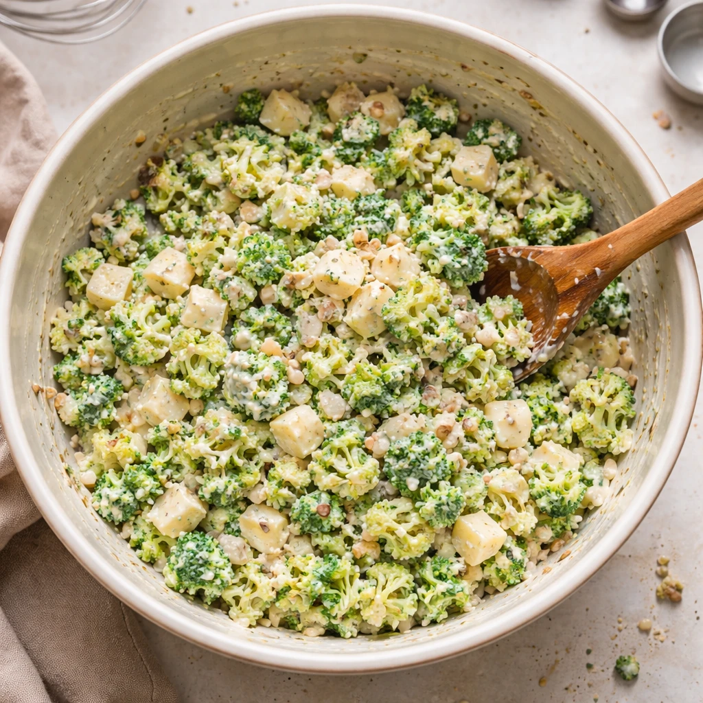 apple broccoli salad healthy crunchy fresh ingredients close up bowl