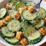 Cucumber Caesar Salad with fresh cucumbers and creamy Caesar dressing on a bed of crispy lettuce