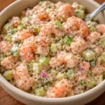 new york deli shrimp salad fresh ingredients vibrant colors healthy seafood dish