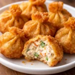crispy crab rangoon bombs with creamy filling close up of golden fried appetizer on white plate