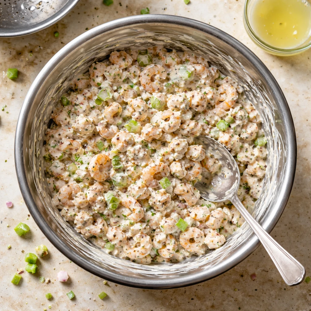 new york deli shrimp salad fresh ingredients vibrant colors healthy seafood dish