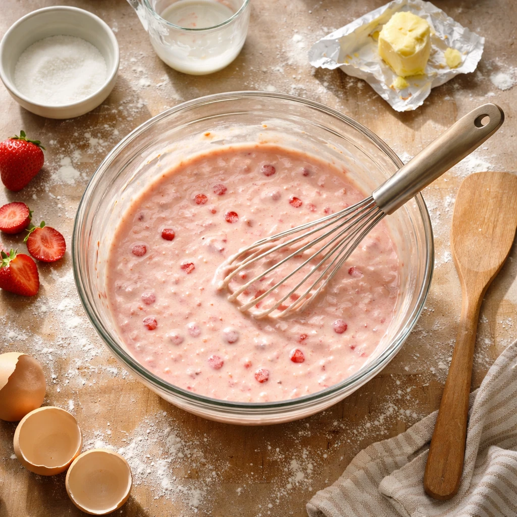 stack of strawberry cheesecake pancakes with fresh strawberries and cream on a plate breakfast dessert recipe