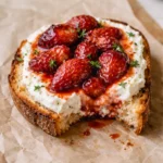 roasted strawberry whipped ricotta toast with fresh berries on toasted bread breakfast recipe