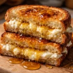 goat cheese grilled cheese sandwich with honey on rustic bread melted cheese golden brown crispy exterior