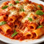 pasta alla sorrentina ultimate comfort food cheesy baked pasta with tomato sauce and melted mozzarella on a plate