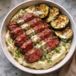 grilled steak bowl recipe with fresh vegetables on a summer day