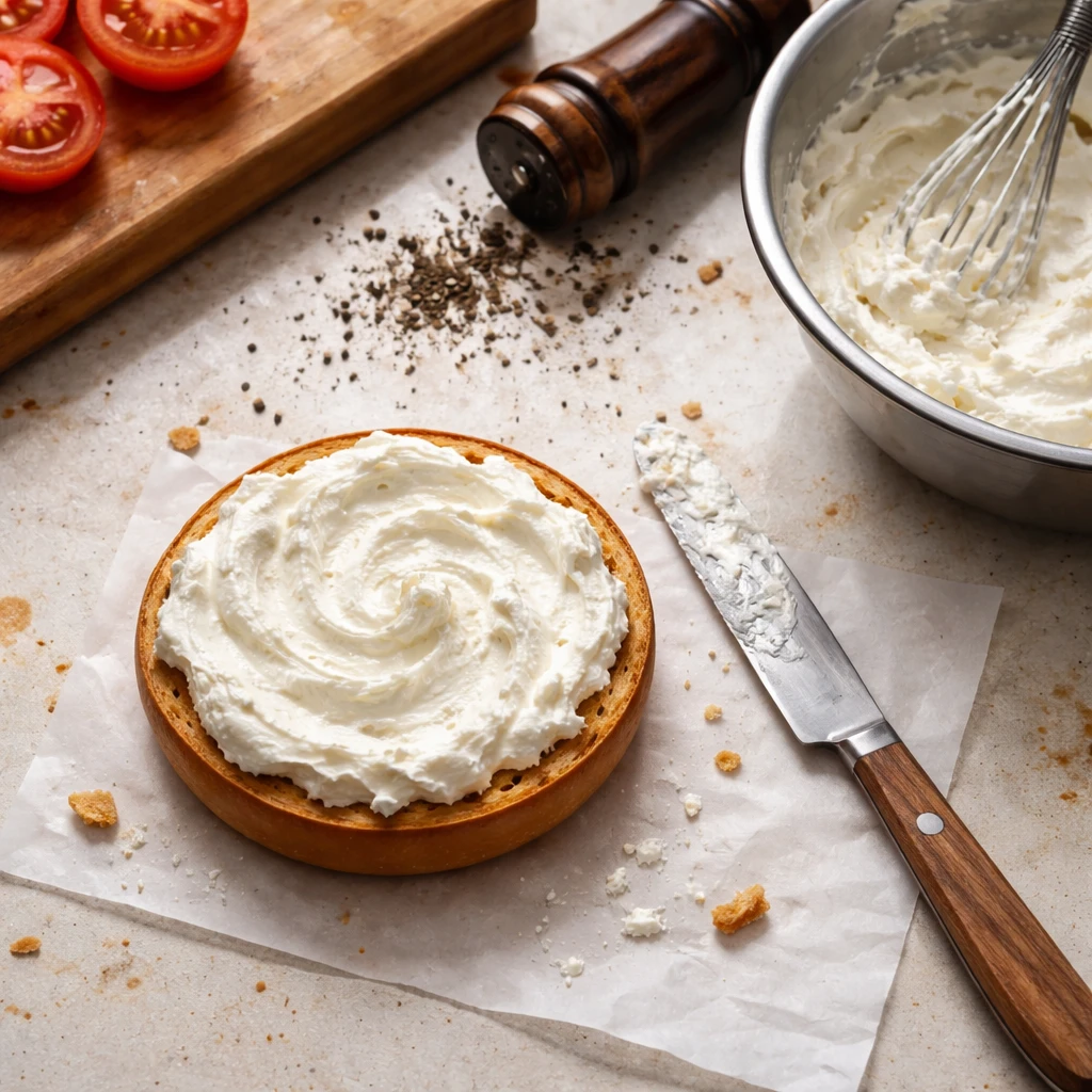 Tomato and cottage cheese open bagels fresh ingredients healthy breakfast recipe
