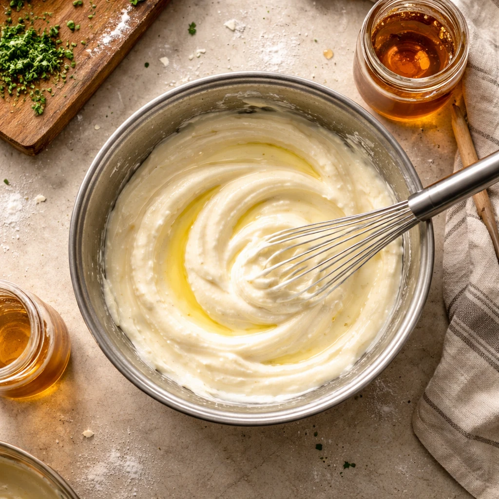 delicious ricotta dip with hot honey in a bowl ready to serve on a party table