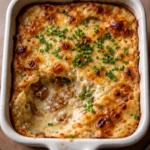 smoked gouda and caramelized onion dip in a bowl ready to serve