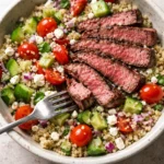 delicious mediterranean steak bowls with fresh vegetables and herbs healthy quick easy mediterranean diet recipe colorful nutritious dinner bowl