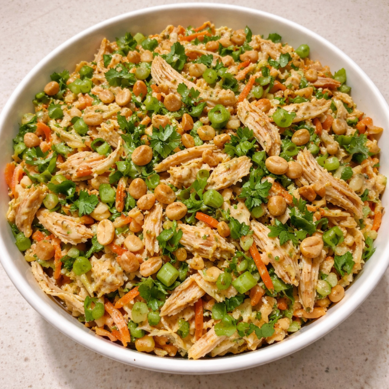 thai chicken salad with crunchy nutty tangy flavors fresh ingredients and vibrant colors on a plate