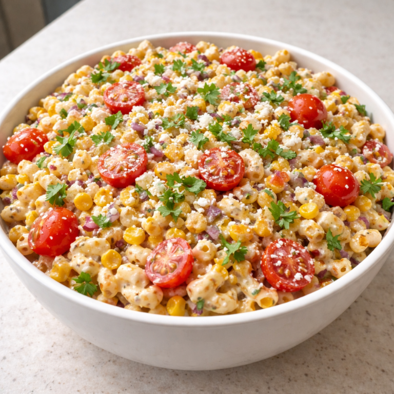 mexican street corn pasta salad colorful summer dish with grilled corn pasta and fresh herbs on rustic wooden table