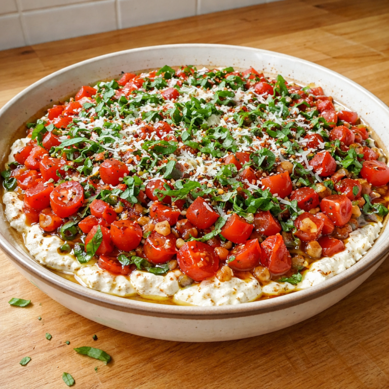 bruschetta dip vibrant flavorful appetizer served in bowl with fresh tomatoes basil and garlic on wooden table