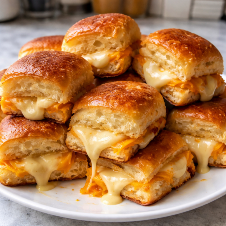 mini grilled cheese sandwiches on soft Hawaiian rolls with melted cheese