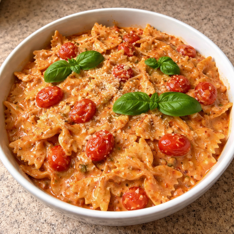 creamy tomato garlic pasta with velvety noodles in luscious tomato sauce