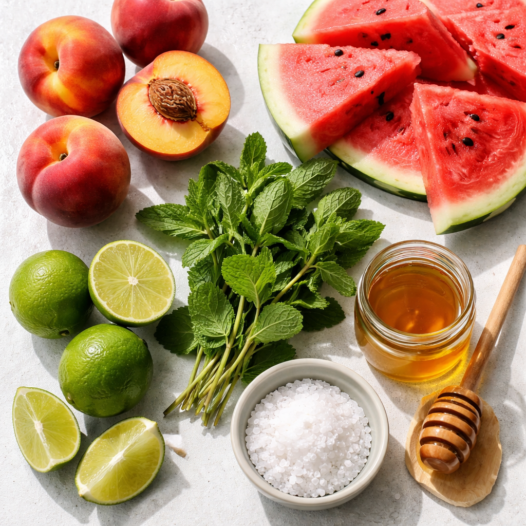 Peach and Watermelon Summer Salad ingredients photo
