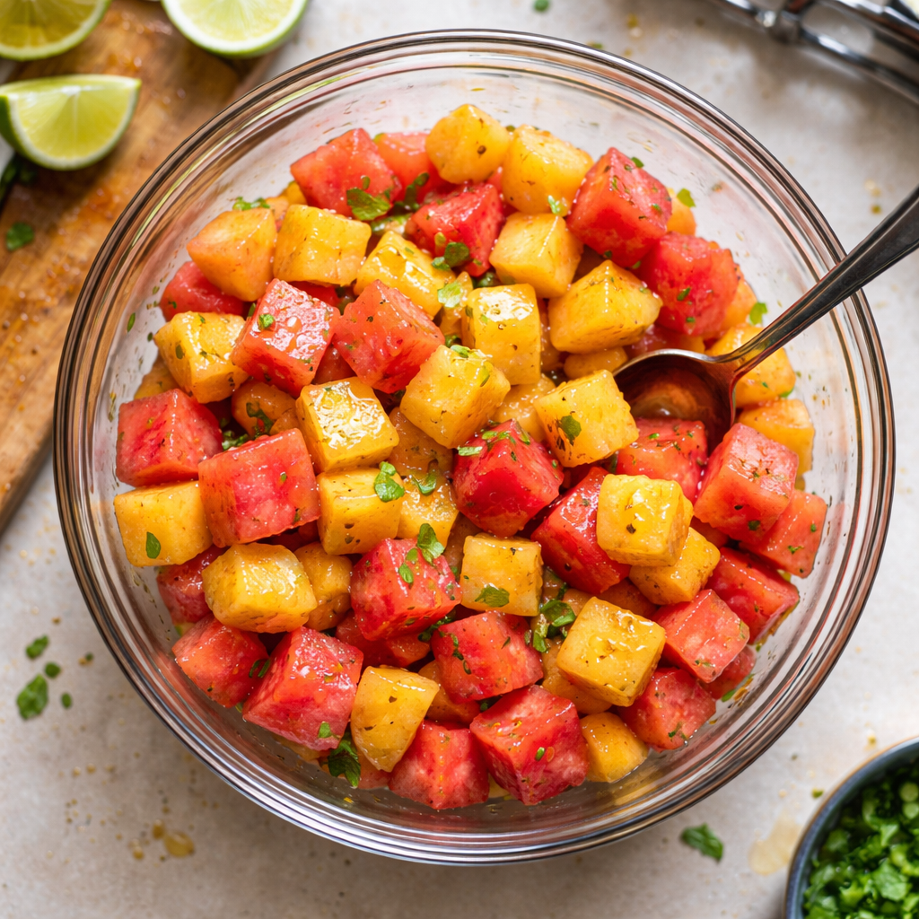 Peach and Watermelon Summer Salad preparation photo