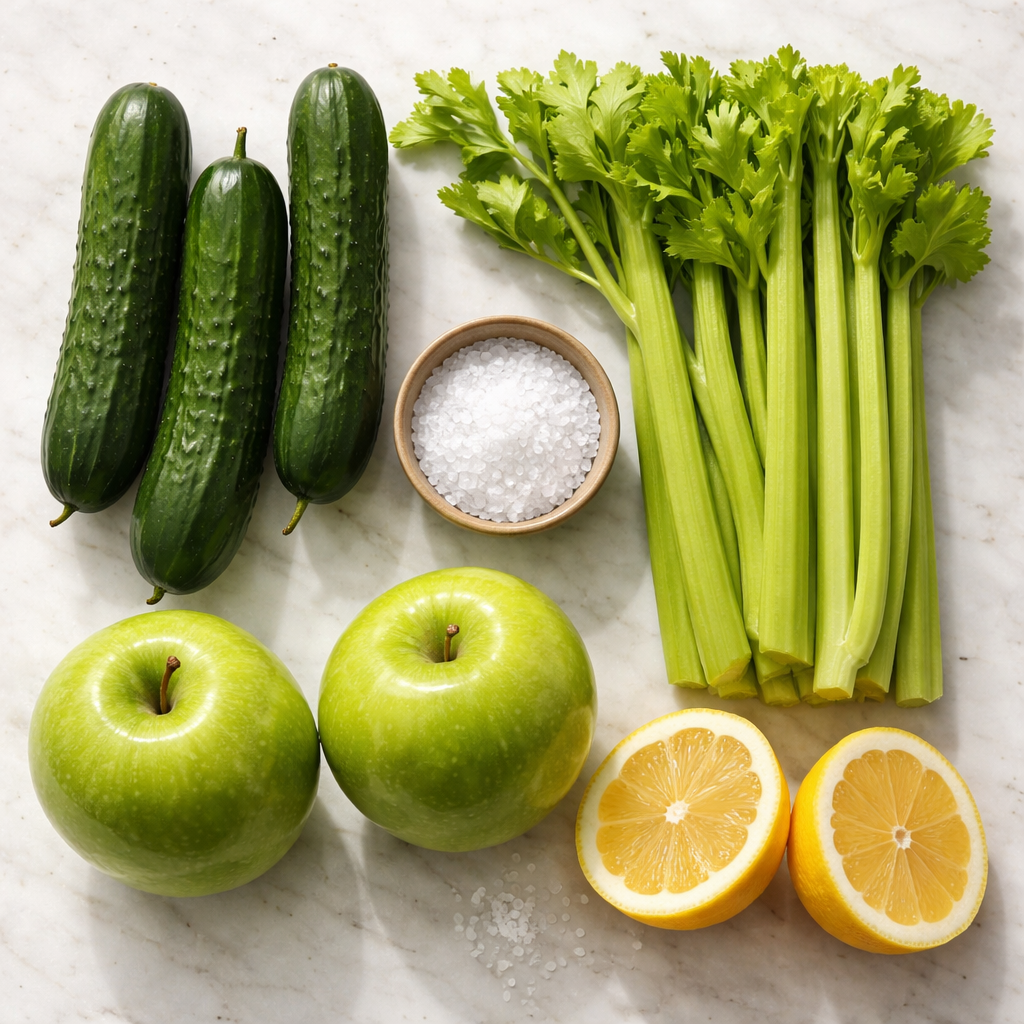 Simple Cucumber Celery Salad with Green Apple ingredients photo