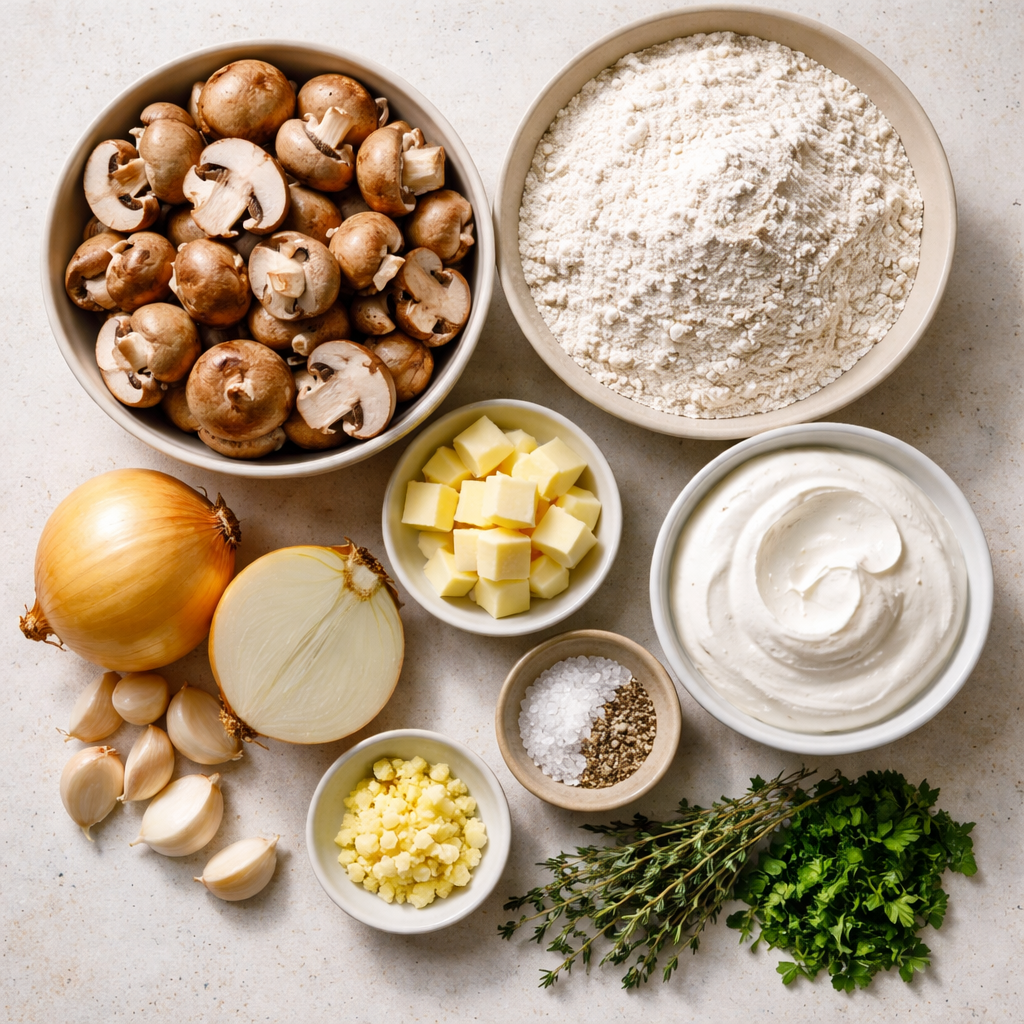 Mushroom Stroganoff ingredients photo