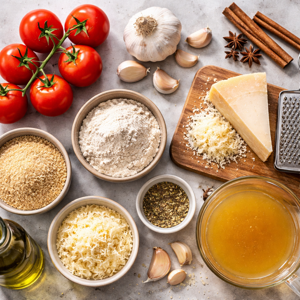 Tomato Dumpling Soup ingredients photo