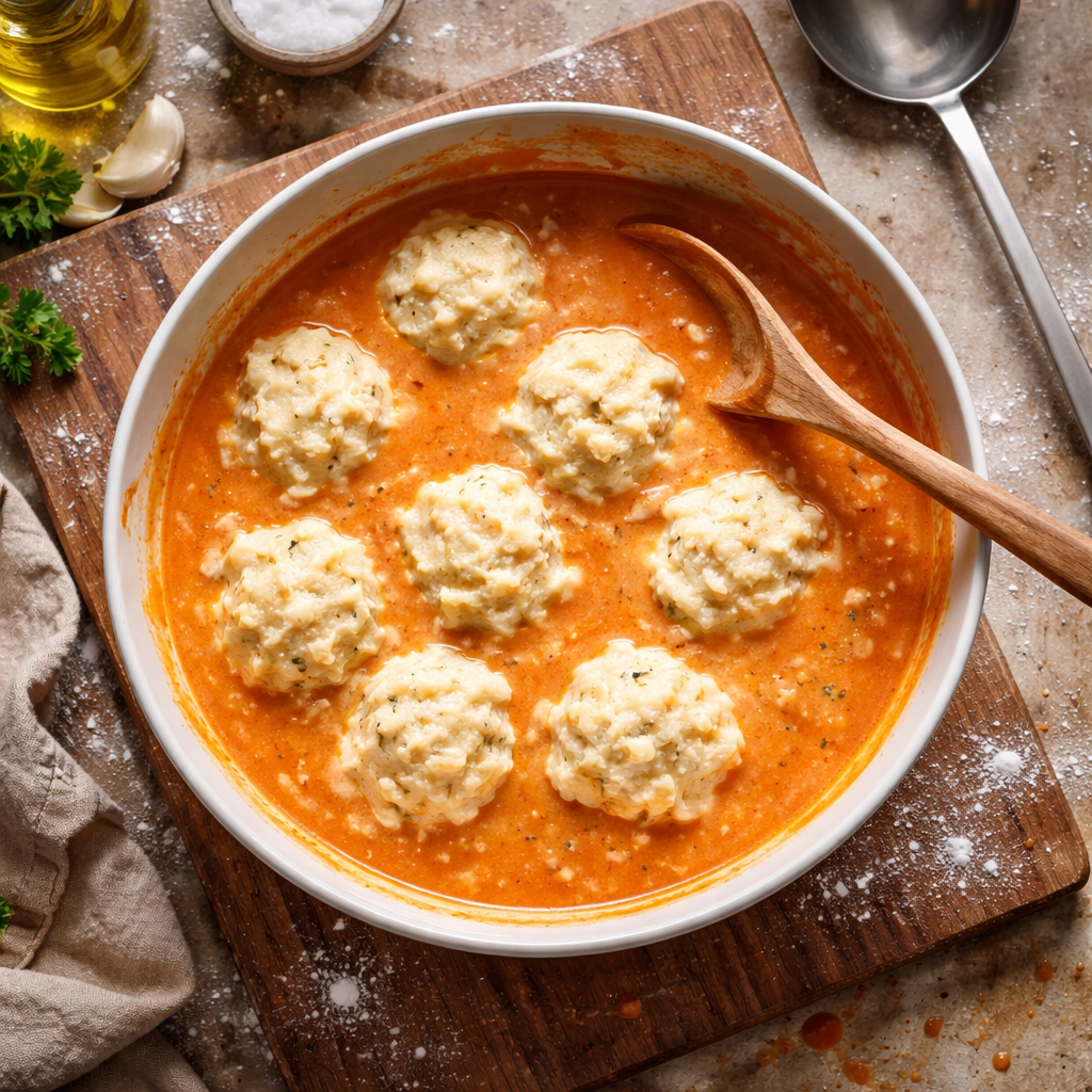 Tomato Dumpling Soup preparation photo