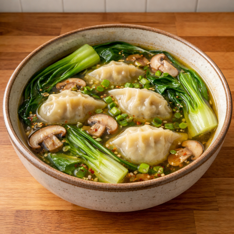 Potsticker Soup with Mushrooms & Bok Choy featured photo