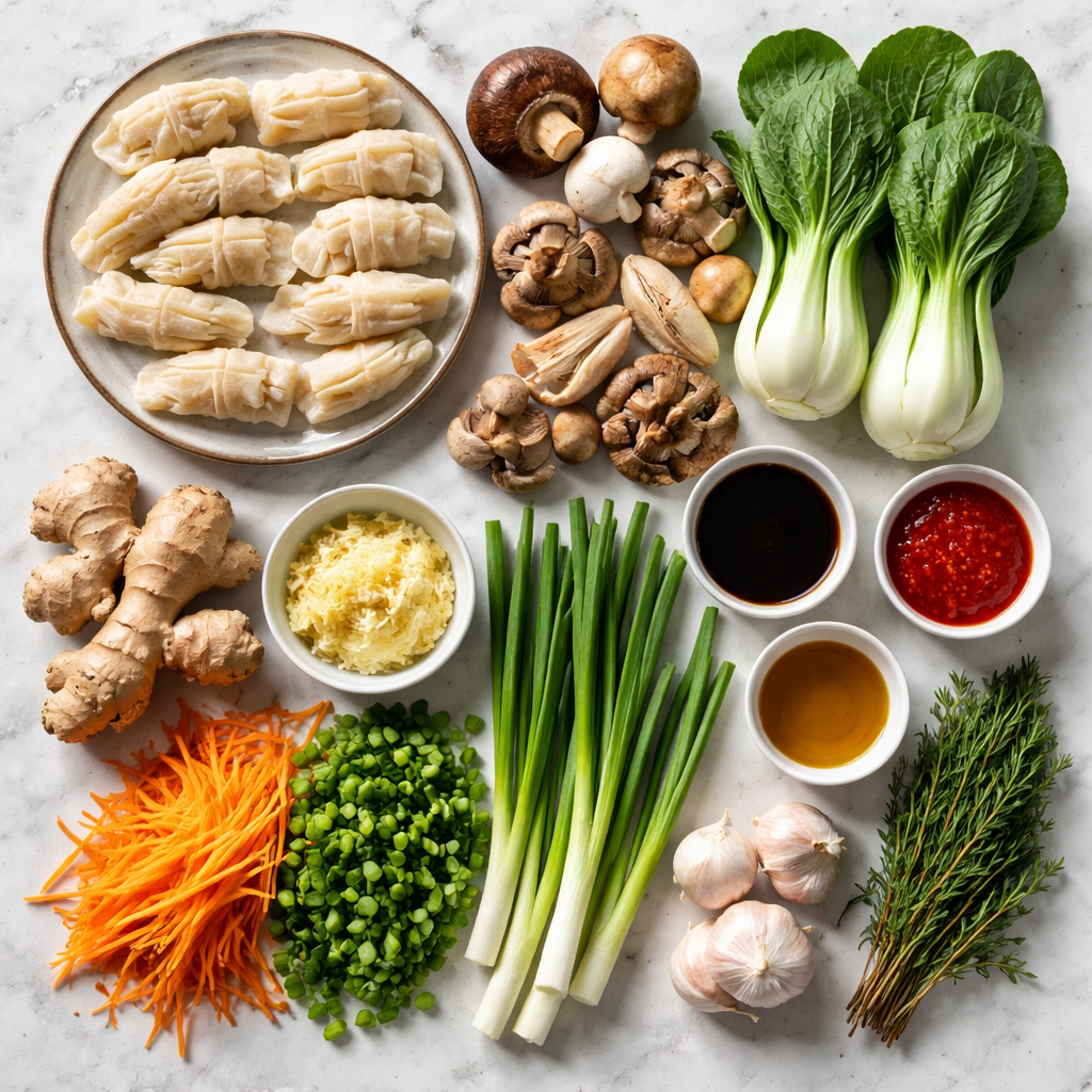 Potsticker Soup with Mushrooms & Bok Choy ingredients photo
