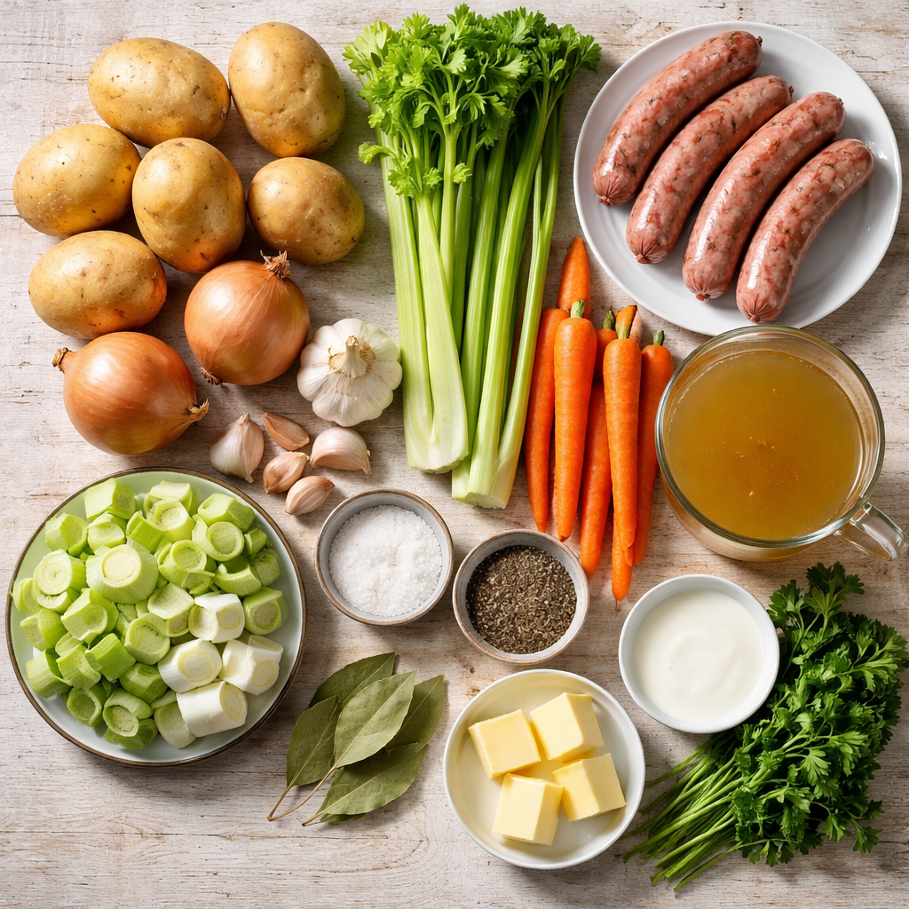 Classic German Potato Soup with Sausage ingredients photo