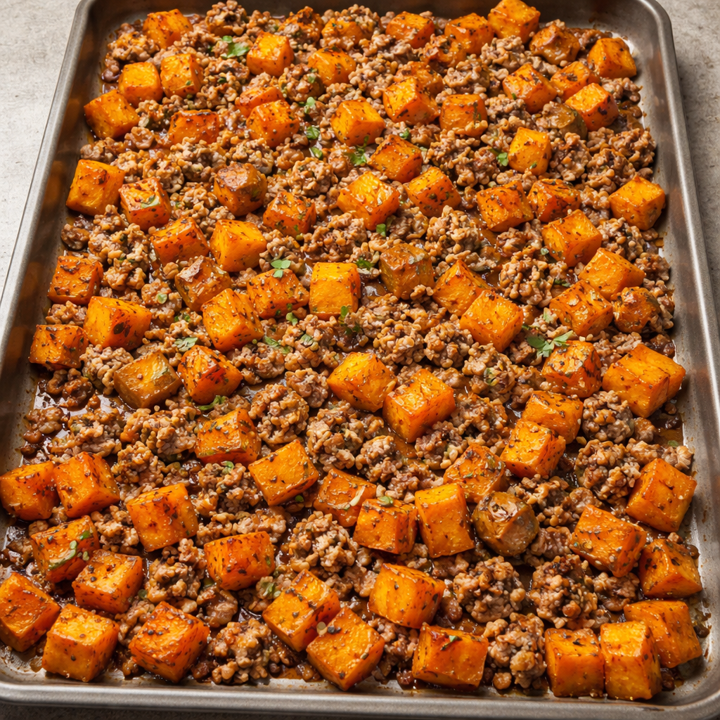 One Pan Easy Roasted Butternut Squash with Ground Turkey Dinner featured photo