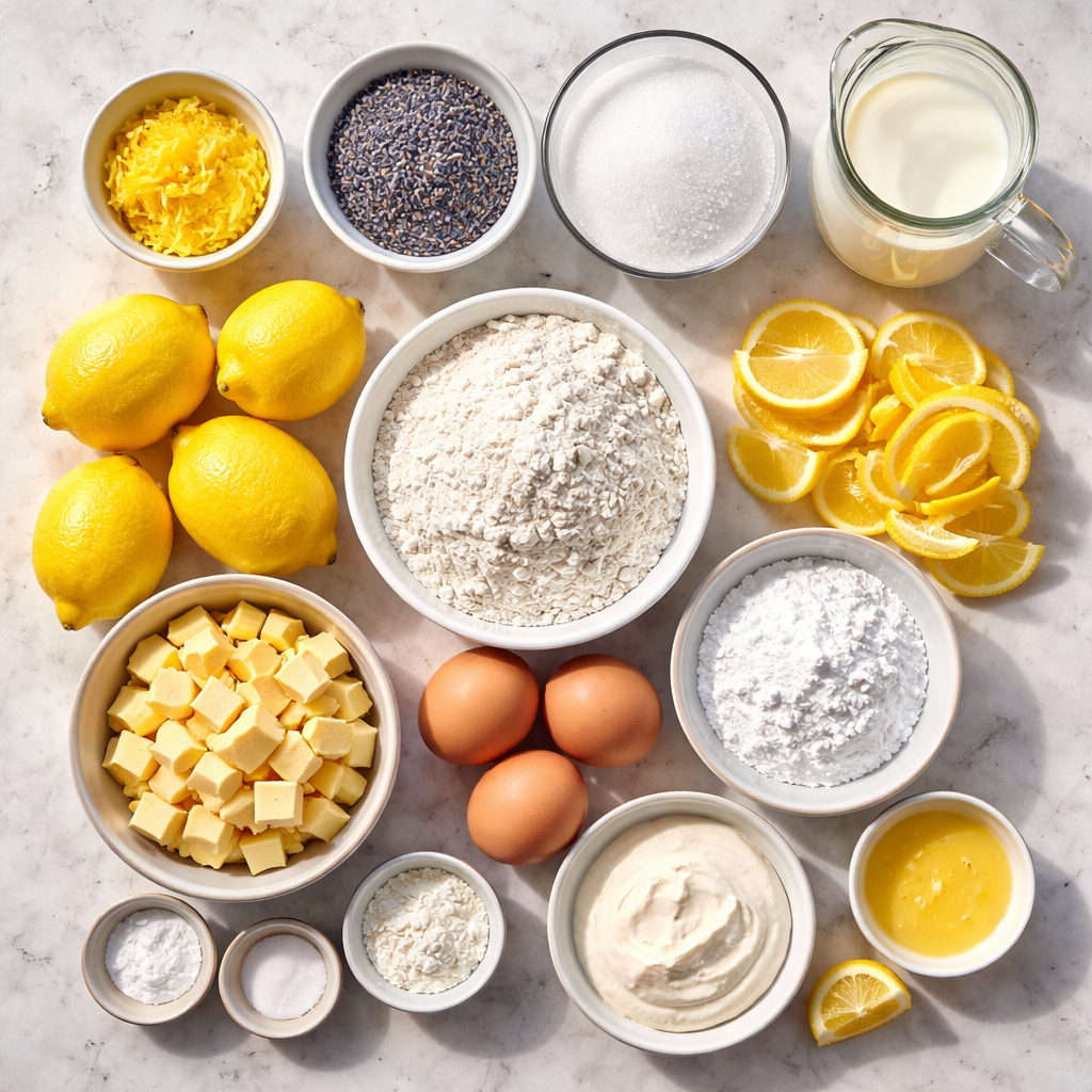 Lemon Lavender Cake Recipe With Fresh Zest And Blossoms ingredients photo