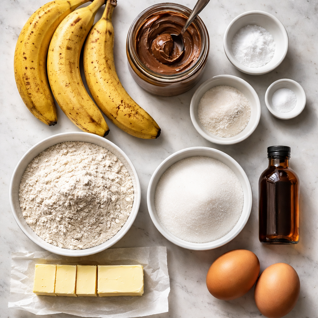 Nutella Swirl Banana Bread Easy Recipe for Moist Rich Loaf ingredients photo