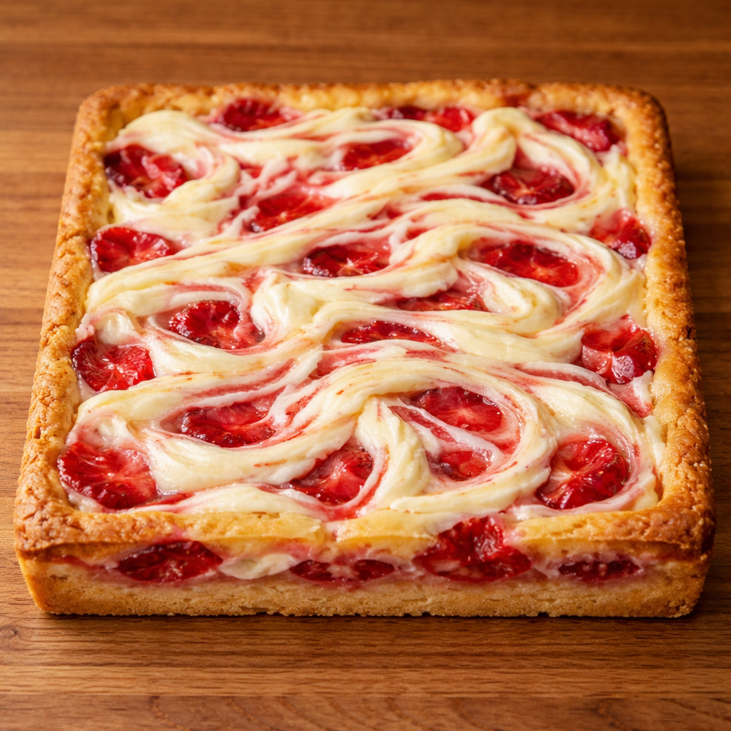 Strawberry Pie Bars Recipe with Cream Cheese Swirl featured photo