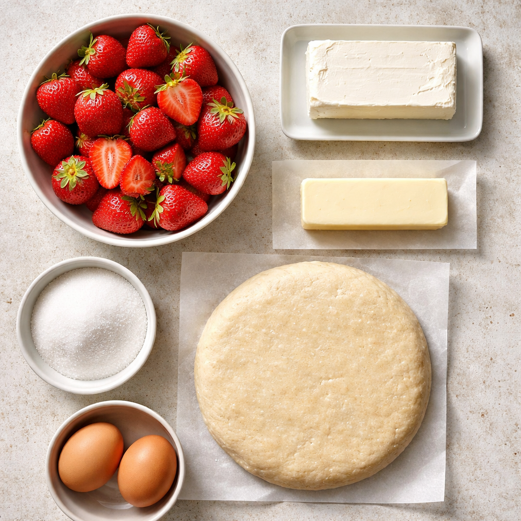 Strawberry Pie Bars Recipe with Cream Cheese Swirl ingredients photo
