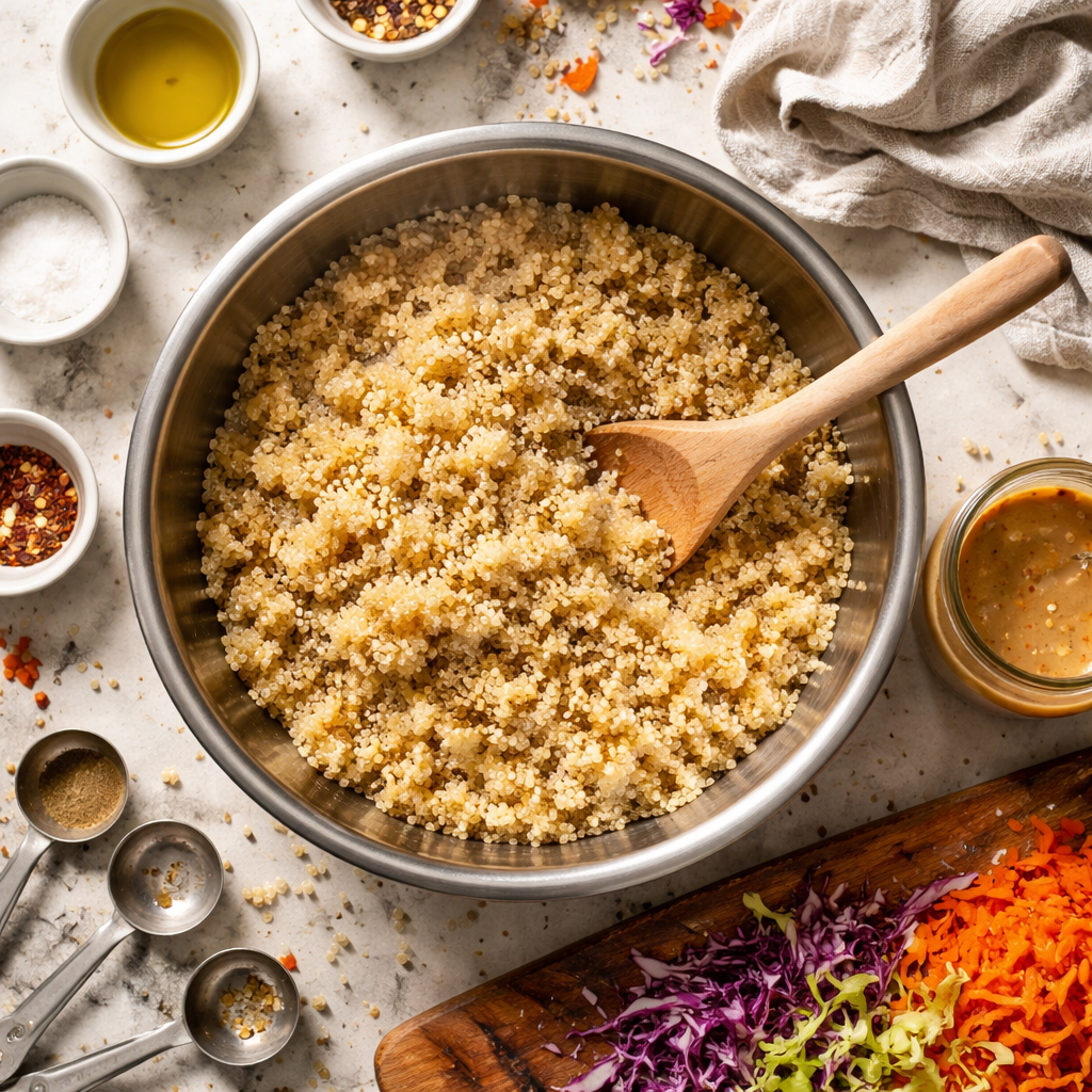 Wholesome Thai Quinoa Salad For A Fresh Flavor Packed Lunch preparation photo