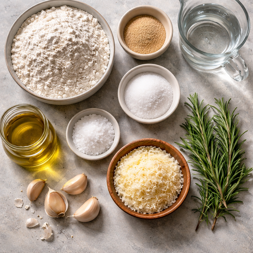 Garlic Parmesan Focaccia Bread Recipe for a Crispy Golden Crust ingredients photo