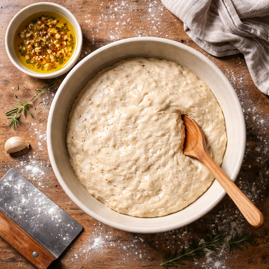 Garlic Parmesan Focaccia Bread Recipe for a Crispy Golden Crust preparation photo