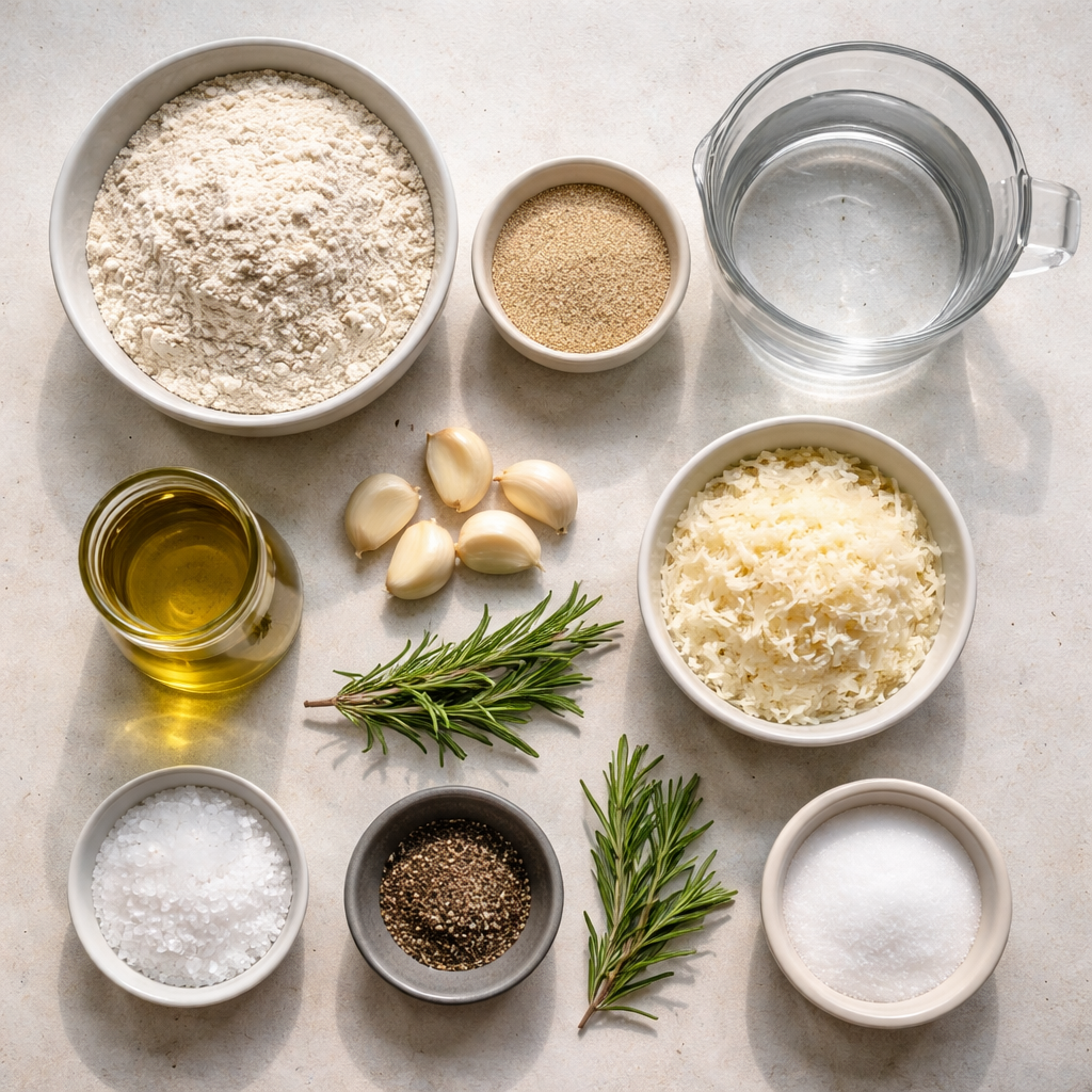 Quick Garlic Parmesan Focaccia for Weeknight Dinners ingredients photo