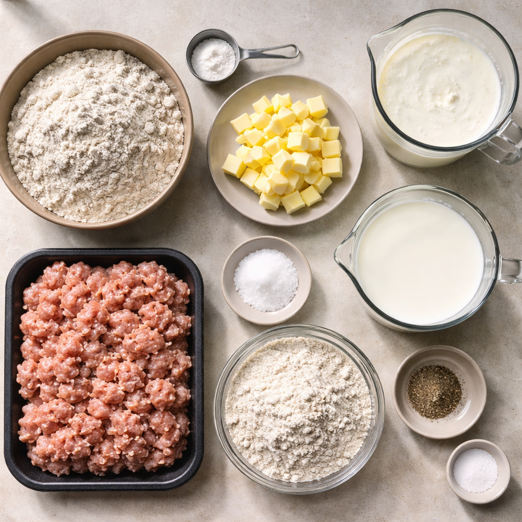 Biscuits and Gravy Easy Southern Breakfast Recipe for Weekends ingredients photo