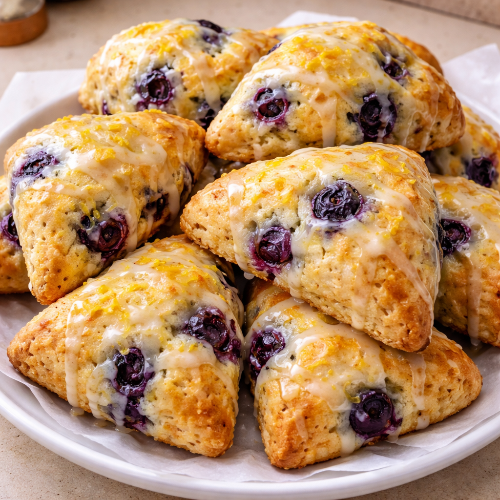 Perfectly Tender Lemon Blueberry Scones with a Zesty Glaze Recipe