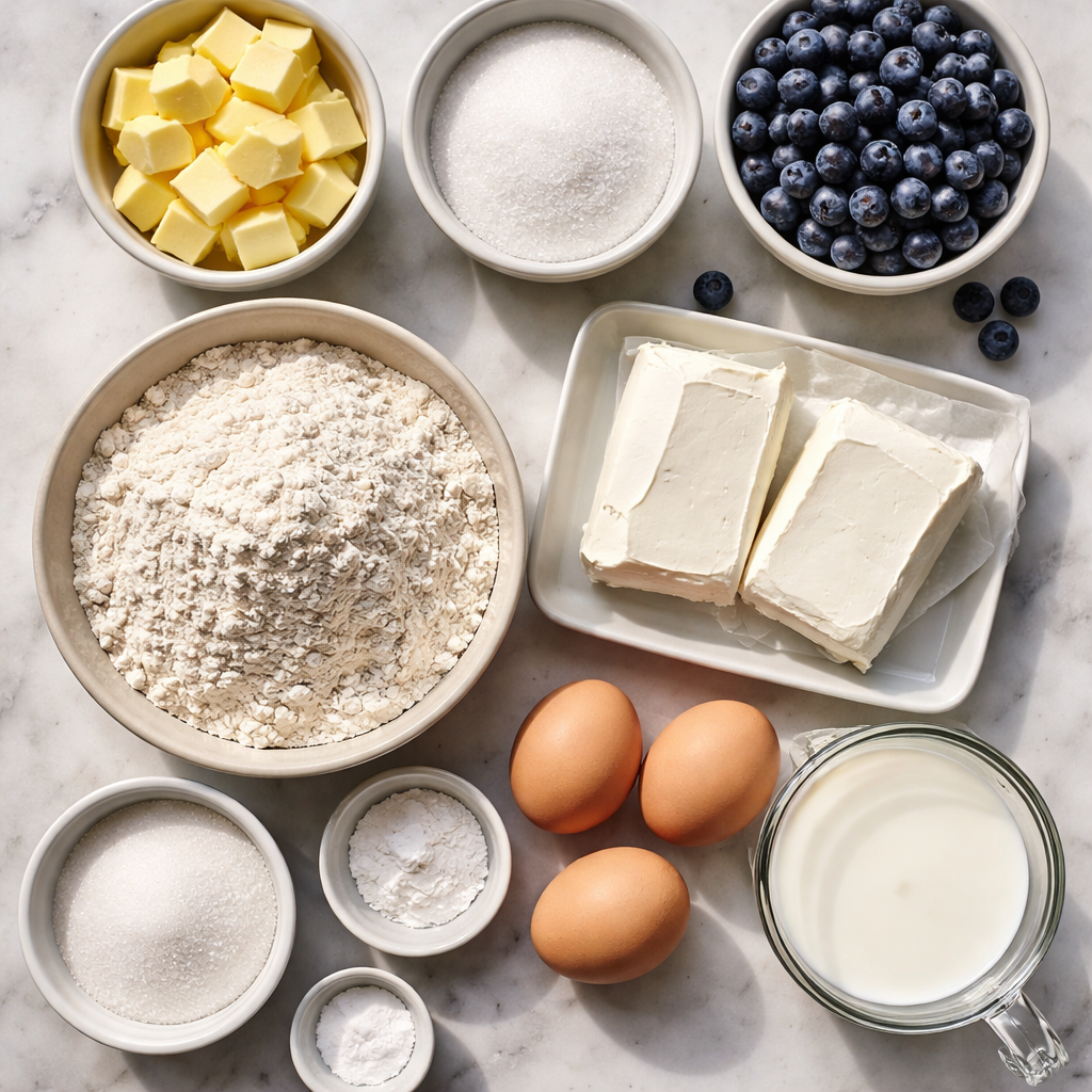 Blueberry Muffin Cake with Cream Cheese Filling Simple Weeknight Treat ingredients photo