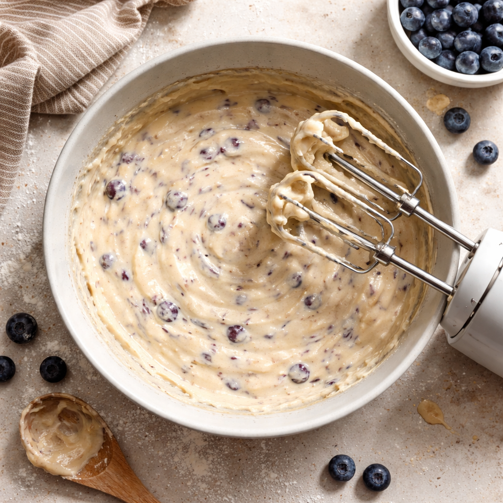 Blueberry Muffin Cake with Cream Cheese Filling Simple Weeknight Treat preparation photo