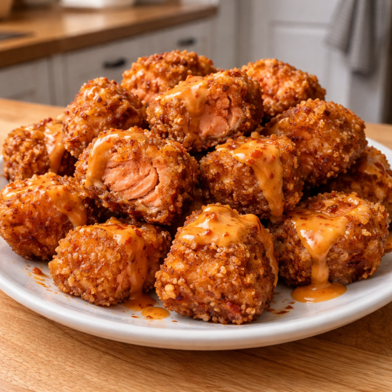 Crispy Bang Bang Salmon Bites the perfect party appetizer featured photo