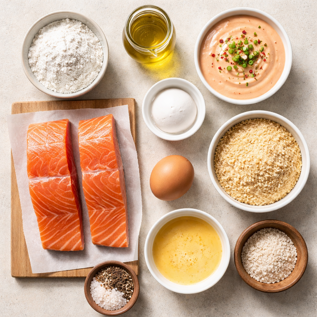 Crispy Bang Bang Salmon Bites the perfect party appetizer ingredients photo