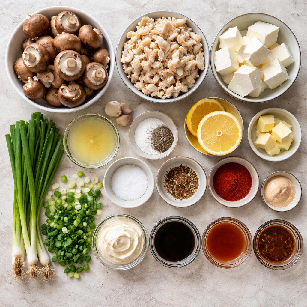 Irresistible Crab Stuffed Mushrooms with Creamy Garlic Filling ingredients photo