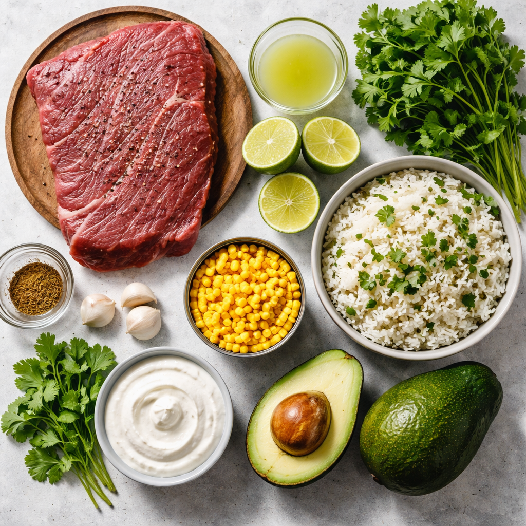 Cilantro Lime Steak and Rice Bowls Easy Weeknight Meal Prep ingredients photo