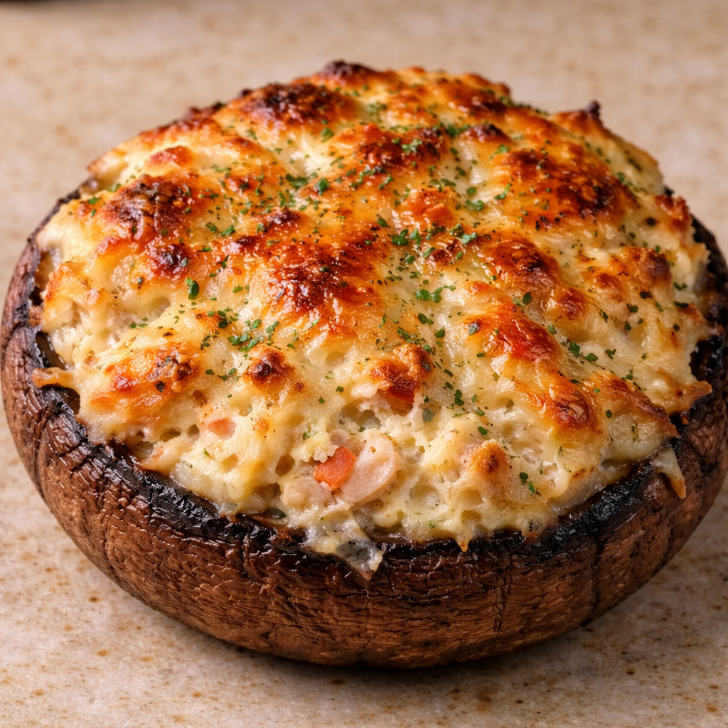 Creamy Tasty Crab Stuffed Portobello Mushrooms for Dinner featured photo