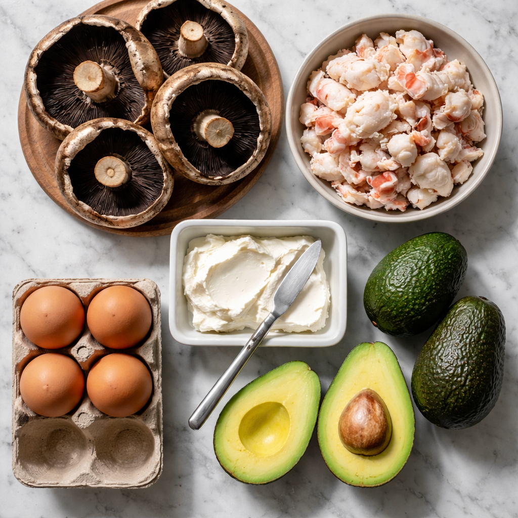 Creamy Tasty Crab Stuffed Portobello Mushrooms for Dinner ingredients photo